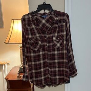 Democracy Maroon and Beige Plaid Button-Down Shirt